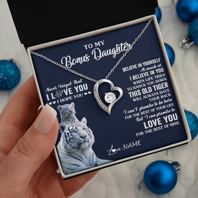 Forever Love Necklace 14K White Gold Finish | 2 | Personalized To My Bonus Daughter Necklace Gift From Stepmom Stepdad This Old Tiger Love You Birthday Graduation Christmas Customized Gift Box Message Card | teecentury.myshopify