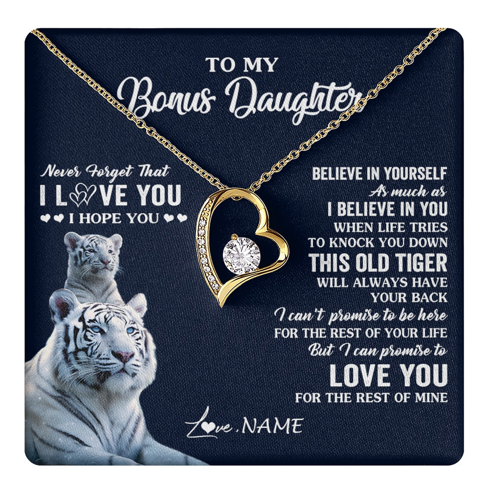 Forever Love Necklace 18K Yellow Gold Finish | 1 | Personalized To My Bonus Daughter Necklace Gift From Stepmom Stepdad This Old Tiger Love You Birthday Graduation Christmas Customized Gift Box Message Card | teecentury.myshopify