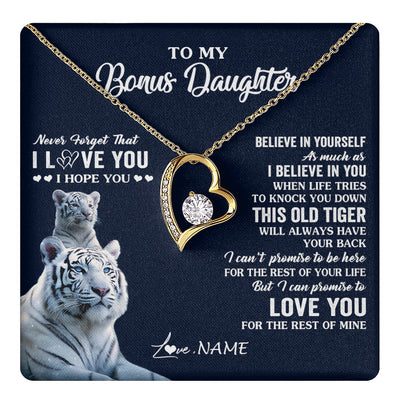 Forever Love Necklace 18K Yellow Gold Finish | 1 | Personalized To My Bonus Daughter Necklace Gift From Stepmom Stepdad This Old Tiger Love You Birthday Graduation Christmas Customized Gift Box Message Card | teecentury.myshopify