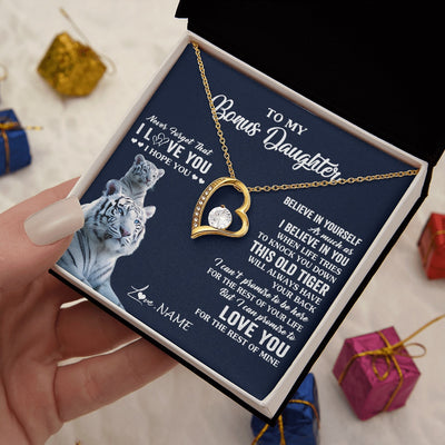 Forever Love Necklace 18K Yellow Gold Finish | 2 | Personalized To My Bonus Daughter Necklace Gift From Stepmom Stepdad This Old Tiger Love You Birthday Graduation Christmas Customized Gift Box Message Card | teecentury.myshopify