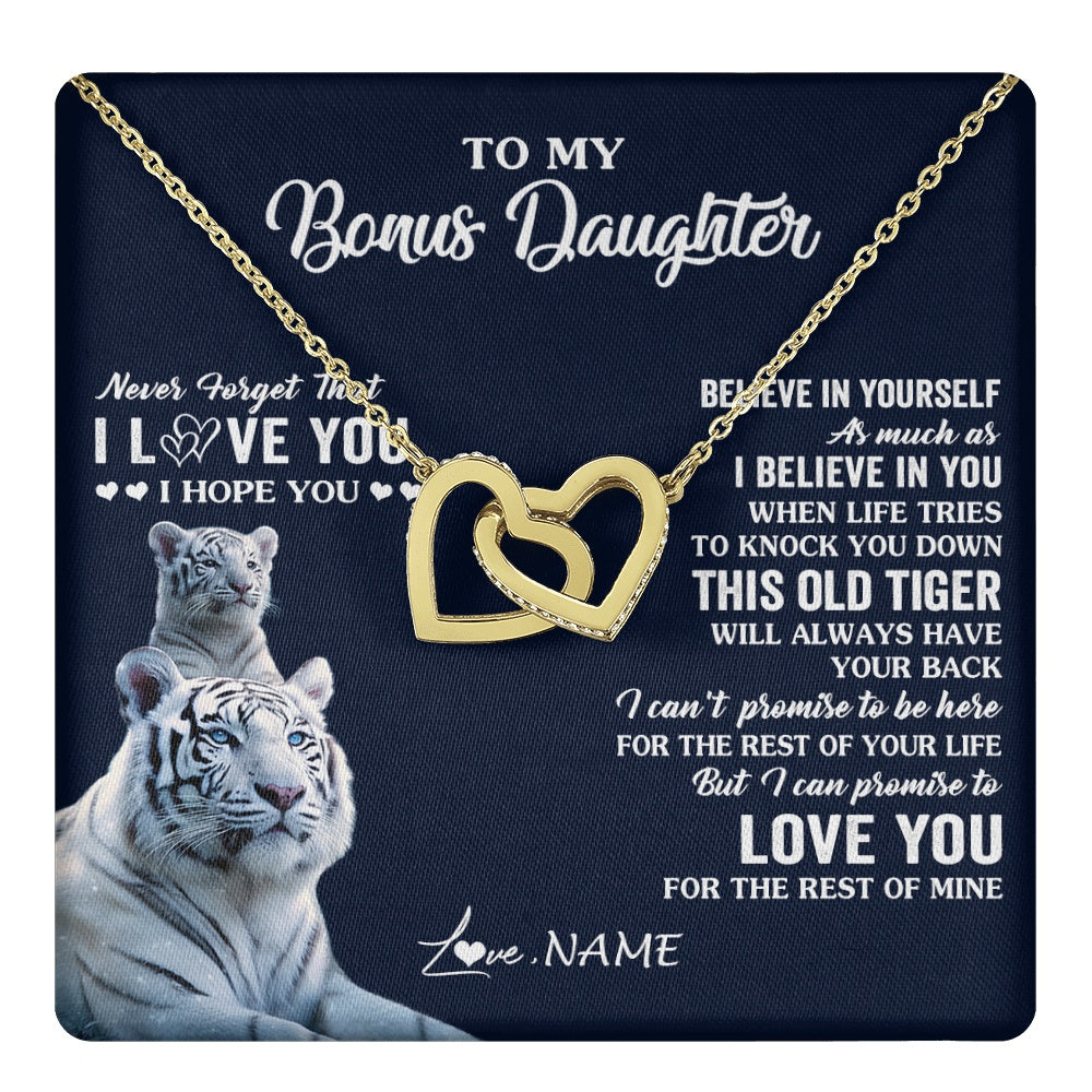 Interlocking Hearts Necklace 18K Yellow Gold Finish | 1 | Personalized To My Bonus Daughter Necklace Gift From Stepmom Stepdad This Old Tiger Love You Birthday Graduation Christmas Customized Gift Box Message Card | teecentury.myshopify