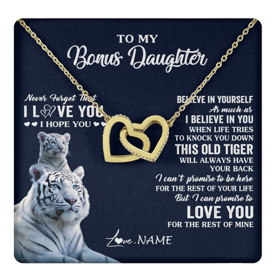 Interlocking Hearts Necklace 18K Yellow Gold Finish | 1 | Personalized To My Bonus Daughter Necklace Gift From Stepmom Stepdad This Old Tiger Love You Birthday Graduation Christmas Customized Gift Box Message Card | teecentury.myshopify