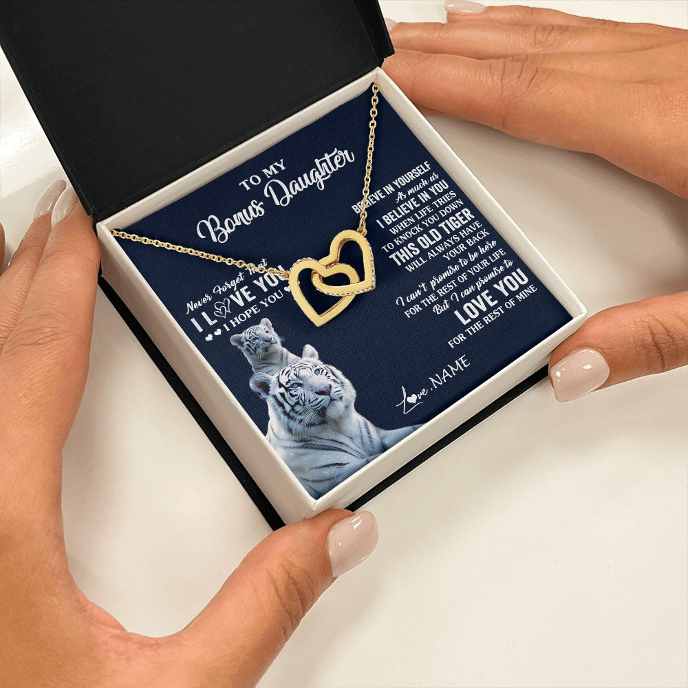 Interlocking Hearts Necklace 18K Yellow Gold Finish | 2 | Personalized To My Bonus Daughter Necklace Gift From Stepmom Stepdad This Old Tiger Love You Birthday Graduation Christmas Customized Gift Box Message Card | teecentury.myshopify