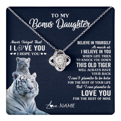 Love Knot Necklace 14K White Gold Finish | 1 | Personalized To My Bonus Daughter Necklace Gift From Stepmom Stepdad This Old Tiger Love You Birthday Graduation Christmas Customized Gift Box Message Card | teecentury.myshopify
