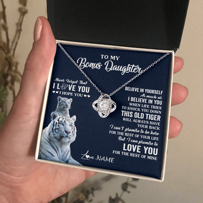 Love Knot Necklace 14K White Gold Finish | 2 | Personalized To My Bonus Daughter Necklace Gift From Stepmom Stepdad This Old Tiger Love You Birthday Graduation Christmas Customized Gift Box Message Card | teecentury.myshopify