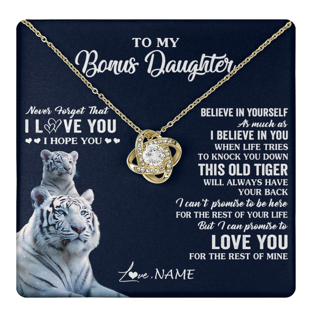 Love Knot Necklace 18K Yellow Gold Finish | 1 | Personalized To My Bonus Daughter Necklace Gift From Stepmom Stepdad This Old Tiger Love You Birthday Graduation Christmas Customized Gift Box Message Card | teecentury.myshopify