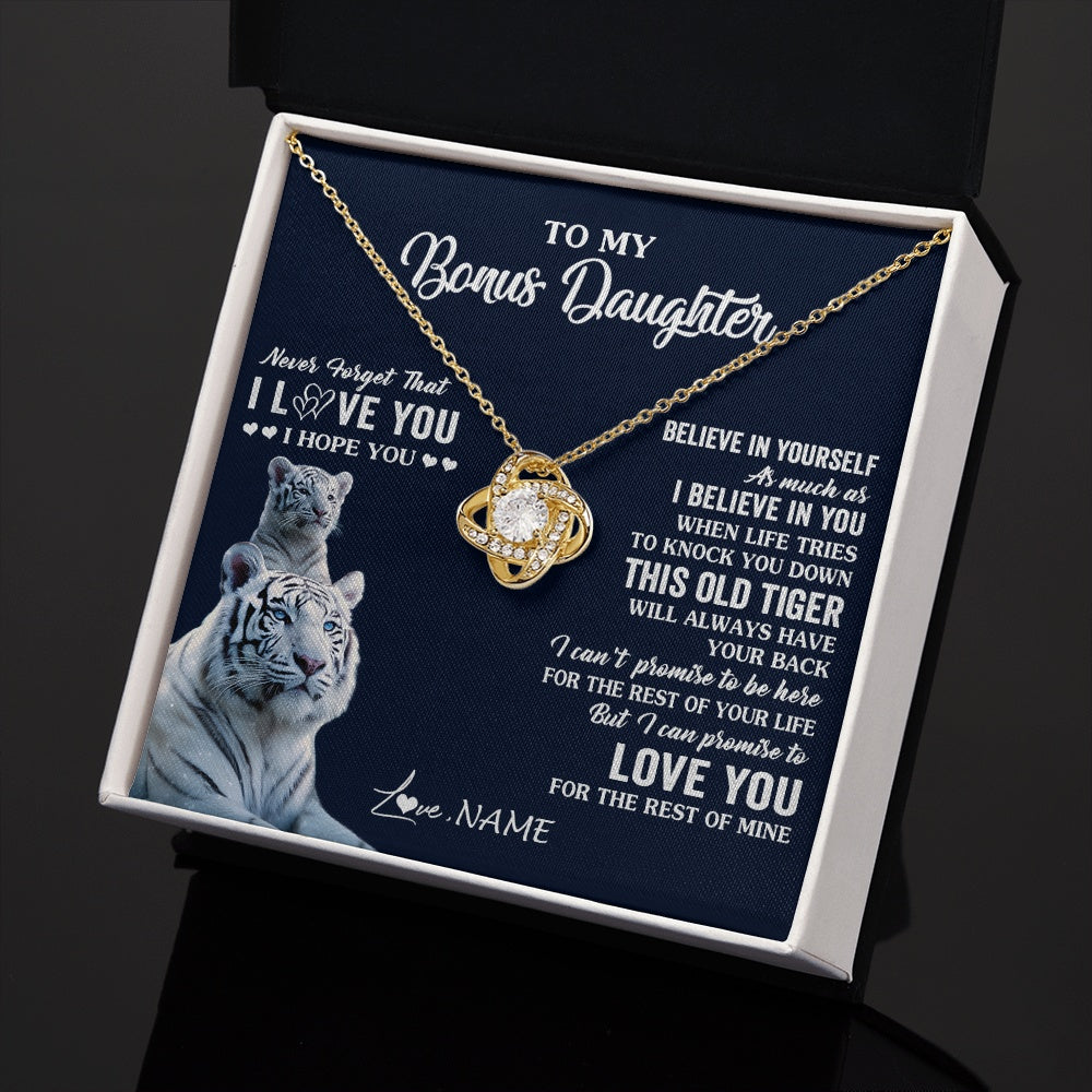 Love Knot Necklace 18K Yellow Gold Finish | 2 | Personalized To My Bonus Daughter Necklace Gift From Stepmom Stepdad This Old Tiger Love You Birthday Graduation Christmas Customized Gift Box Message Card | teecentury.myshopify