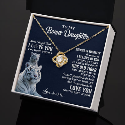 Love Knot Necklace 18K Yellow Gold Finish | 2 | Personalized To My Bonus Daughter Necklace Gift From Stepmom Stepdad This Old Tiger Love You Birthday Graduation Christmas Customized Gift Box Message Card | teecentury.myshopify
