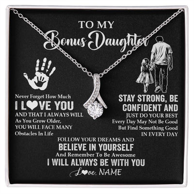 Alluring Beauty Necklace 14K White Gold Finish | 1 | Personalized To My Bonus Daughter Necklace I Love You Forever From Stepdad Stepdaughter Birthday Gifts Christmas Graduation Customized Gift Box Message Card | teecentury