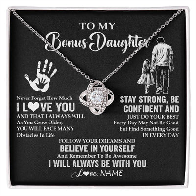 Love Knot Necklace 14K White Gold Finish | 1 | Personalized To My Bonus Daughter Necklace I Love You Forever From Stepdad Stepdaughter Birthday Gifts Christmas Graduation Customized Gift Box Message Card | teecentury