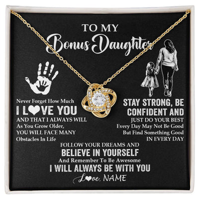 Love Knot Necklace 18K Yellow Gold Finish | 1 | Personalized To My Bonus Daughter Necklace I Love You Forever From Stepmom Stepdaughter Birthday Gifts Christmas Graduation Customized Gift Box Message Card | teecentury