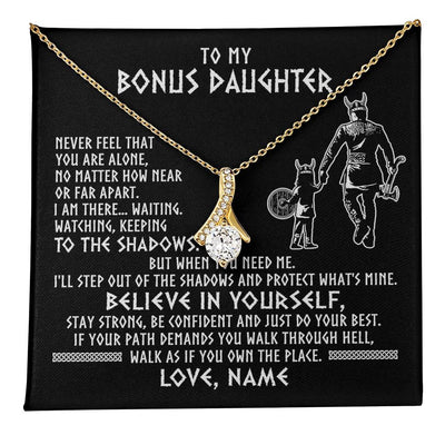 Alluring Beauty Necklace 18K Yellow Gold Finish | 1 | Personalized To My Bonus Daughter Necklace Viking Never Feel You Are Alone Scandinavian Runes Viking Stepdaughter Christmas Customized Gift Box Message Card | teecentury