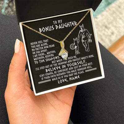 Alluring Beauty Necklace 18K Yellow Gold Finish | 2 | Personalized To My Bonus Daughter Necklace Viking Never Feel You Are Alone Scandinavian Runes Viking Stepdaughter Christmas Customized Gift Box Message Card | teecentury