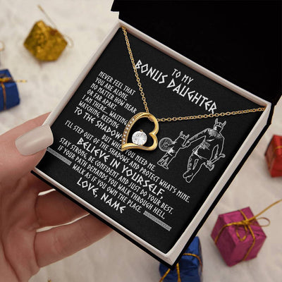 Forever Love Necklace 18K Yellow Gold Finish | 2 | Personalized To My Bonus Daughter Necklace Viking Never Feel You Are Alone Scandinavian Runes Viking Stepdaughter Christmas Customized Gift Box Message Card | teecentury