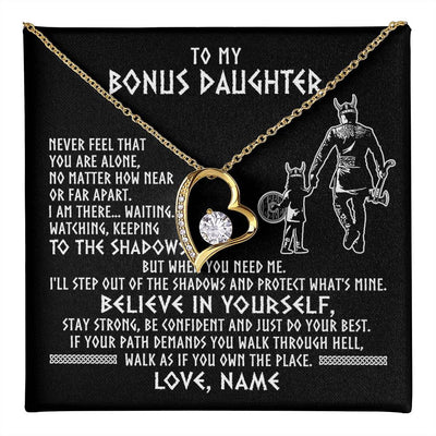 Forever Love Necklace 18K Yellow Gold Finish | 1 | Personalized To My Bonus Daughter Necklace Viking Never Feel You Are Alone Scandinavian Runes Viking Stepdaughter Christmas Customized Gift Box Message Card | teecentury