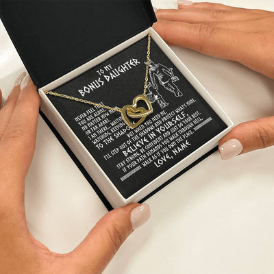 Interlocking Hearts Necklace 18K Yellow Gold Finish | 2 | Personalized To My Bonus Daughter Necklace Viking Never Feel You Are Alone Scandinavian Runes Viking Stepdaughter Christmas Customized Gift Box Message Card | teecentury