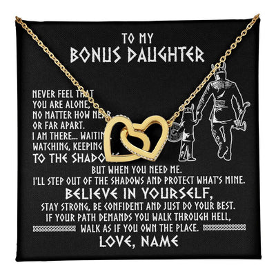 Interlocking Hearts Necklace 18K Yellow Gold Finish | 1 | Personalized To My Bonus Daughter Necklace Viking Never Feel You Are Alone Scandinavian Runes Viking Stepdaughter Christmas Customized Gift Box Message Card | teecentury