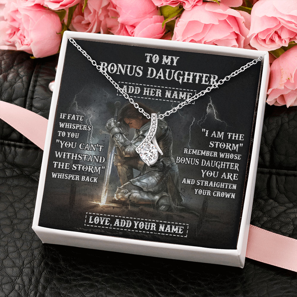 Alluring Beauty Necklace 14K White Gold Finish | 2 | Personalized To My Bonus Daughter Necklace Women Warrior Knights Templar I Am The Storm Best Stepdaughter Birthday Gifts Christmas Gift Box Message Card | teecentury