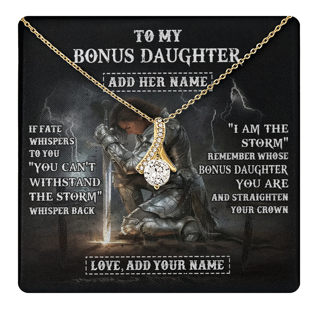 Alluring Beauty Necklace 18K Yellow Gold Finish | 1 | Personalized To My Bonus Daughter Necklace Women Warrior Knights Templar I Am The Storm Best Stepdaughter Birthday Gifts Christmas Gift Box Message Card | teecentury