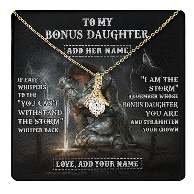 Alluring Beauty Necklace 18K Yellow Gold Finish | 1 | Personalized To My Bonus Daughter Necklace Women Warrior Knights Templar I Am The Storm Best Stepdaughter Birthday Gifts Christmas Gift Box Message Card | teecentury