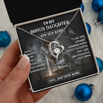 Forever Love Necklace 14K White Gold Finish | 2 | Personalized To My Bonus Daughter Necklace Women Warrior Knights Templar I Am The Storm Best Stepdaughter Birthday Gifts Christmas Gift Box Message Card | teecentury