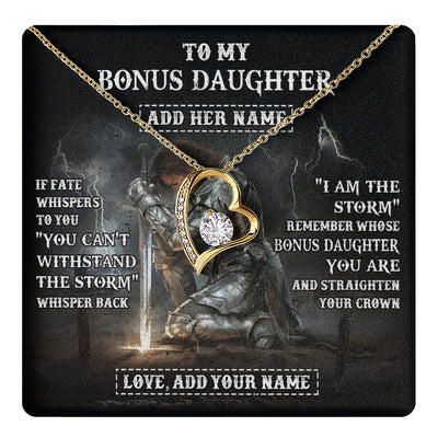 Forever Love Necklace 18K Yellow Gold Finish | 1 | Personalized To My Bonus Daughter Necklace Women Warrior Knights Templar I Am The Storm Best Stepdaughter Birthday Gifts Christmas Gift Box Message Card | teecentury