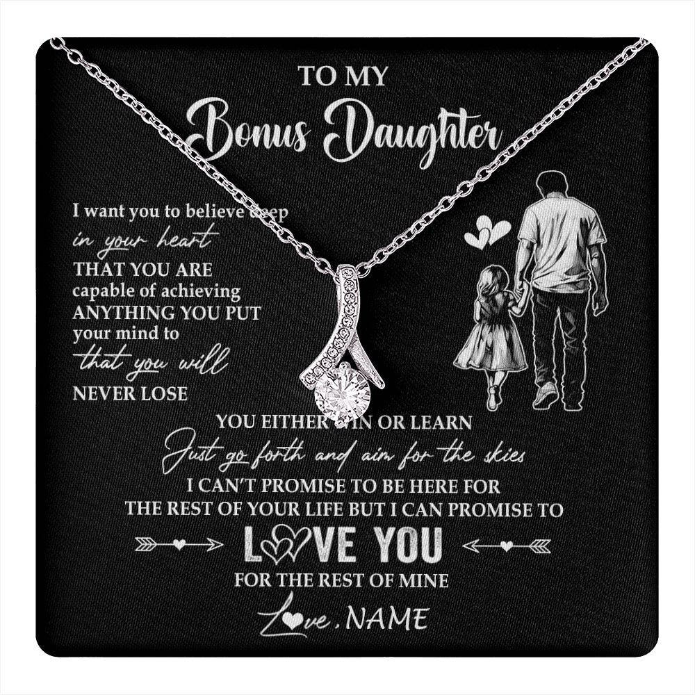 Alluring Beauty Necklace 14K White Gold Finish | 1 | Personalized To My Bonus Daughter Necklace You Will Never Lose From Stepdad Dad Stepdaughter Birthday Gifts Christmas Customized Gift Box Message Card | teecentury