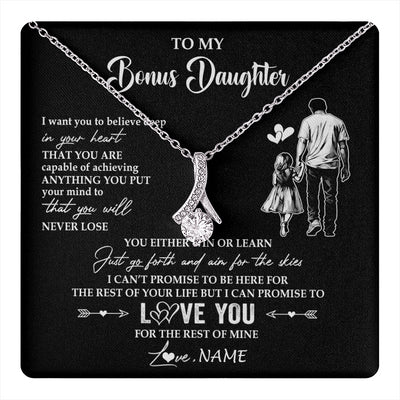 Alluring Beauty Necklace 14K White Gold Finish | 1 | Personalized To My Bonus Daughter Necklace You Will Never Lose From Stepdad Dad Stepdaughter Birthday Gifts Christmas Customized Gift Box Message Card | teecentury