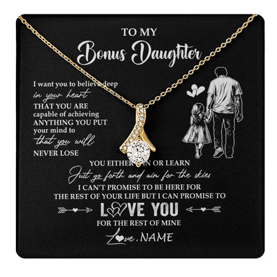 Alluring Beauty Necklace 18K Yellow Gold Finish | 1 | Personalized To My Bonus Daughter Necklace You Will Never Lose From Stepdad Dad Stepdaughter Birthday Gifts Christmas Customized Gift Box Message Card | teecentury