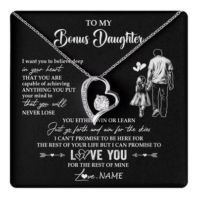 Forever Love Necklace 14K White Gold Finish | 1 | Personalized To My Bonus Daughter Necklace You Will Never Lose From Stepdad Dad Stepdaughter Birthday Gifts Christmas Customized Gift Box Message Card | teecentury