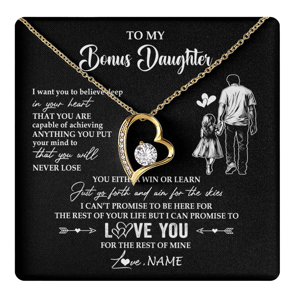 Forever Love Necklace 18K Yellow Gold Finish | 1 | Personalized To My Bonus Daughter Necklace You Will Never Lose From Stepdad Dad Stepdaughter Birthday Gifts Christmas Customized Gift Box Message Card | teecentury