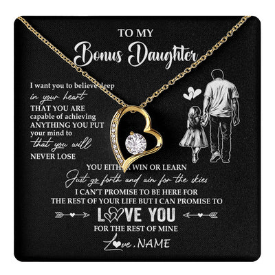 Forever Love Necklace 18K Yellow Gold Finish | 1 | Personalized To My Bonus Daughter Necklace You Will Never Lose From Stepdad Dad Stepdaughter Birthday Gifts Christmas Customized Gift Box Message Card | teecentury