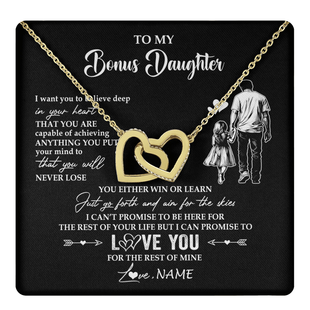 Interlocking Hearts Necklace 18K Yellow Gold Finish | 1 | Personalized To My Bonus Daughter Necklace You Will Never Lose From Stepdad Dad Stepdaughter Birthday Gifts Christmas Customized Gift Box Message Card | teecentury