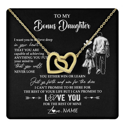 Interlocking Hearts Necklace 18K Yellow Gold Finish | 1 | Personalized To My Bonus Daughter Necklace You Will Never Lose From Stepdad Dad Stepdaughter Birthday Gifts Christmas Customized Gift Box Message Card | teecentury