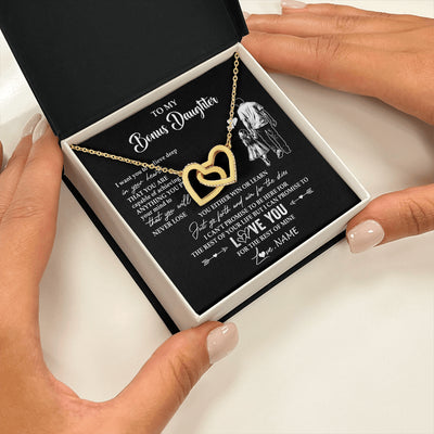 Interlocking Hearts Necklace 18K Yellow Gold Finish | 2 | Personalized To My Bonus Daughter Necklace You Will Never Lose From Stepdad Dad Stepdaughter Birthday Gifts Christmas Customized Gift Box Message Card | teecentury