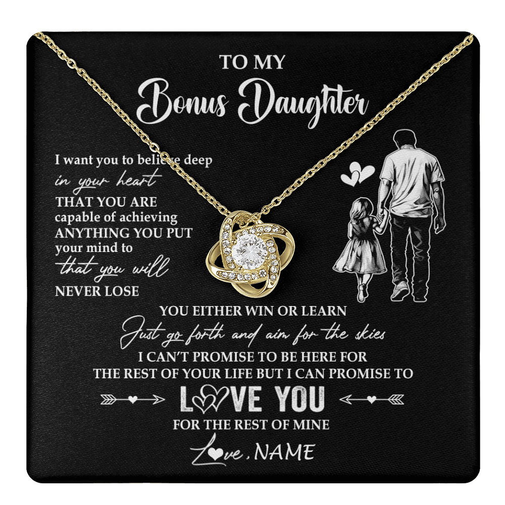 Love Knot Necklace 18K Yellow Gold Finish | 1 | Personalized To My Bonus Daughter Necklace You Will Never Lose From Stepdad Dad Stepdaughter Birthday Gifts Christmas Customized Gift Box Message Card | teecentury
