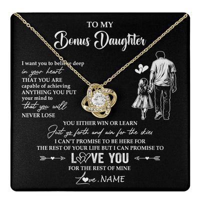 Love Knot Necklace 18K Yellow Gold Finish | 1 | Personalized To My Bonus Daughter Necklace You Will Never Lose From Stepdad Dad Stepdaughter Birthday Gifts Christmas Customized Gift Box Message Card | teecentury