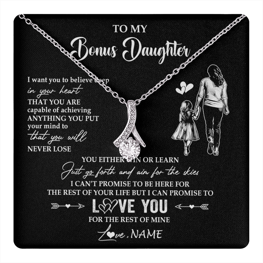 Alluring Beauty Necklace 14K White Gold Finish | 1 | Personalized To My Bonus Daughter Necklace You Will Never Lose From Stepmother Stepdaughter Birthday Gifts Graduation Christmas Gift Box Message Card | teecentury