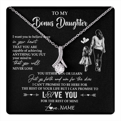 Alluring Beauty Necklace 14K White Gold Finish | 1 | Personalized To My Bonus Daughter Necklace You Will Never Lose From Stepmother Stepdaughter Birthday Gifts Graduation Christmas Gift Box Message Card | teecentury