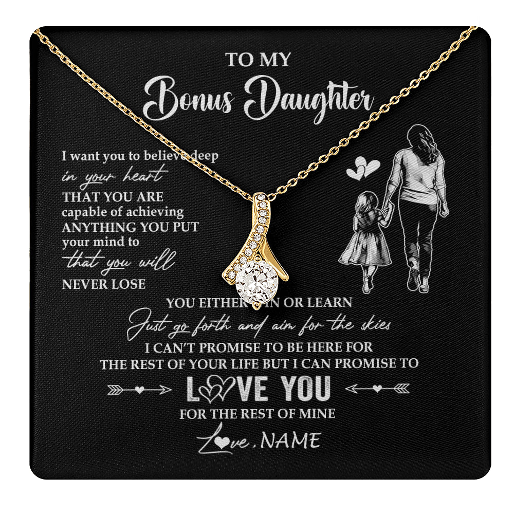 Alluring Beauty Necklace 18K Yellow Gold Finish | 1 | Personalized To My Bonus Daughter Necklace You Will Never Lose From Stepmother Stepdaughter Birthday Gifts Graduation Christmas Gift Box Message Card | teecentury