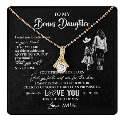 Alluring Beauty Necklace 18K Yellow Gold Finish | 1 | Personalized To My Bonus Daughter Necklace You Will Never Lose From Stepmother Stepdaughter Birthday Gifts Graduation Christmas Gift Box Message Card | teecentury
