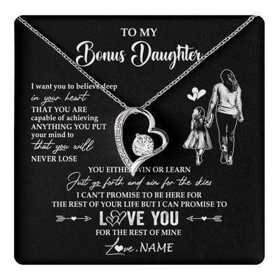 Forever Love Necklace 14K White Gold Finish | 1 | Personalized To My Bonus Daughter Necklace You Will Never Lose From Stepmother Stepdaughter Birthday Gifts Graduation Christmas Gift Box Message Card | teecentury