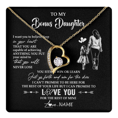 Forever Love Necklace 18K Yellow Gold Finish | 1 | Personalized To My Bonus Daughter Necklace You Will Never Lose From Stepmother Stepdaughter Birthday Gifts Graduation Christmas Gift Box Message Card | teecentury