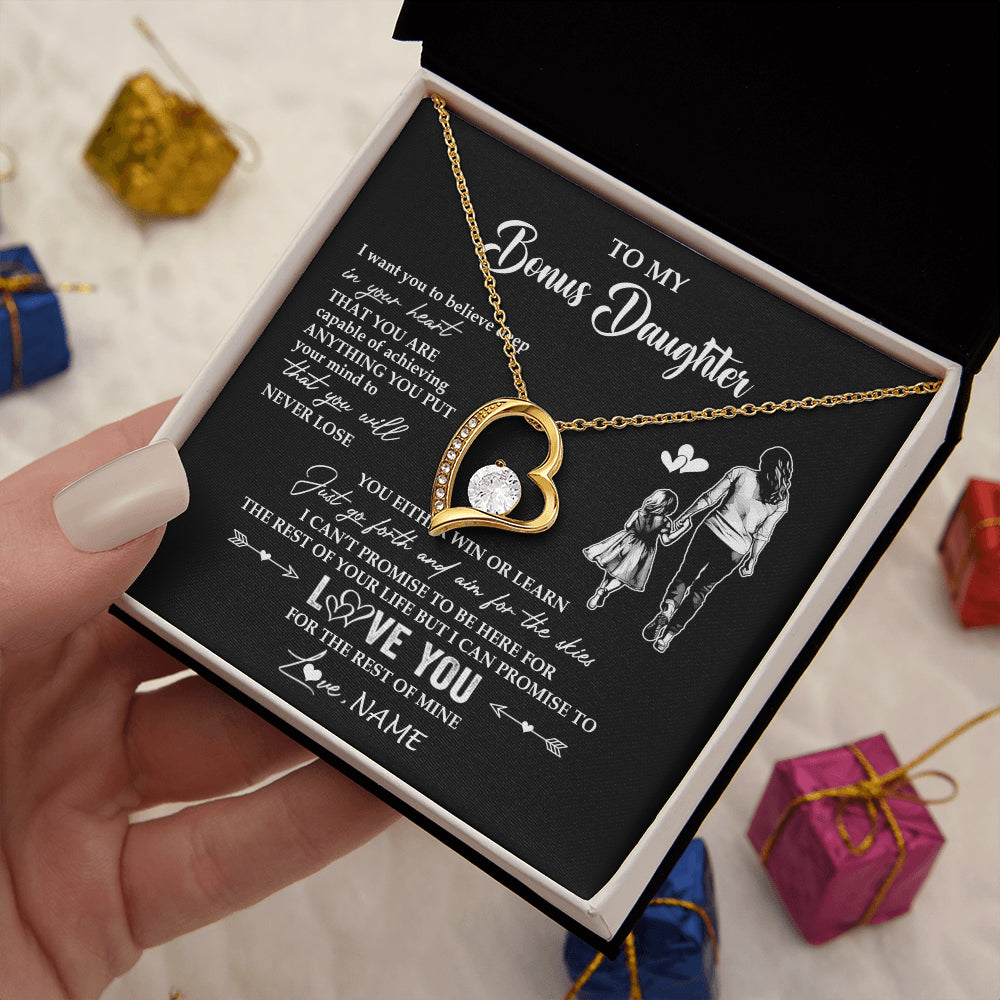 Forever Love Necklace 18K Yellow Gold Finish | 2 | Personalized To My Bonus Daughter Necklace You Will Never Lose From Stepmother Stepdaughter Birthday Gifts Graduation Christmas Gift Box Message Card | teecentury