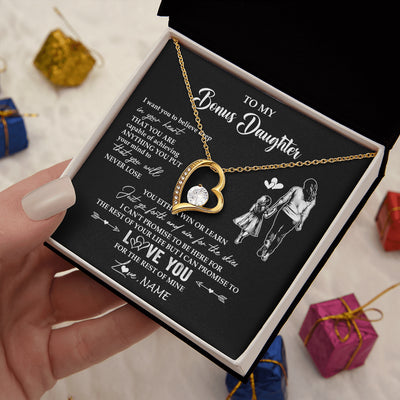 Forever Love Necklace 18K Yellow Gold Finish | 2 | Personalized To My Bonus Daughter Necklace You Will Never Lose From Stepmother Stepdaughter Birthday Gifts Graduation Christmas Gift Box Message Card | teecentury