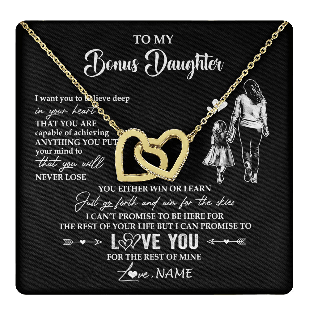 Interlocking Hearts Necklace 18K Yellow Gold Finish | 1 | Personalized To My Bonus Daughter Necklace You Will Never Lose From Stepmother Stepdaughter Birthday Gifts Graduation Christmas Gift Box Message Card | teecentury