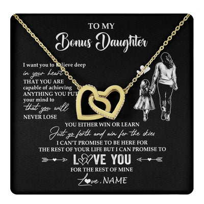 Interlocking Hearts Necklace 18K Yellow Gold Finish | 1 | Personalized To My Bonus Daughter Necklace You Will Never Lose From Stepmother Stepdaughter Birthday Gifts Graduation Christmas Gift Box Message Card | teecentury