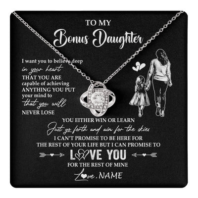 Love Knot Necklace 14K White Gold Finish | 1 | Personalized To My Bonus Daughter Necklace You Will Never Lose From Stepmother Stepdaughter Birthday Gifts Graduation Christmas Gift Box Message Card | teecentury