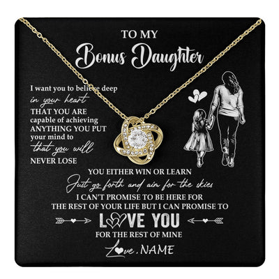 Love Knot Necklace 18K Yellow Gold Finish | 1 | Personalized To My Bonus Daughter Necklace You Will Never Lose From Stepmother Stepdaughter Birthday Gifts Graduation Christmas Gift Box Message Card | teecentury