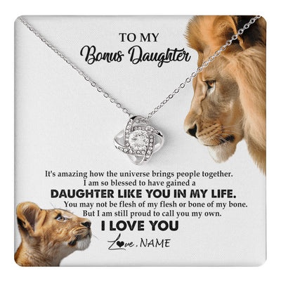 Love Knot Necklace 14K White Gold Finish | 1 | Personalized To My Bonus Daughter Necklace from Stepdad Lion I Love You Stepchild Adopted Daughter Birthday Christmas Customized Gift Box Message Card | teecentury